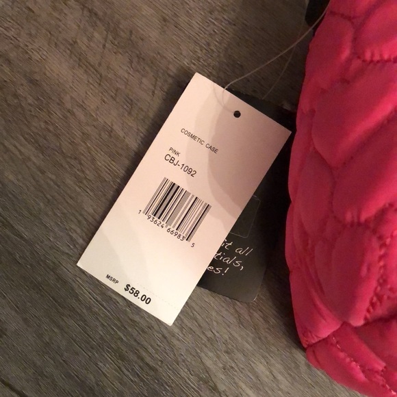 Betsey Johnson Hot Pink Quilted Heart Double Zip Cosmetic Case Makeup Bag NWT - Picture 3 of 16